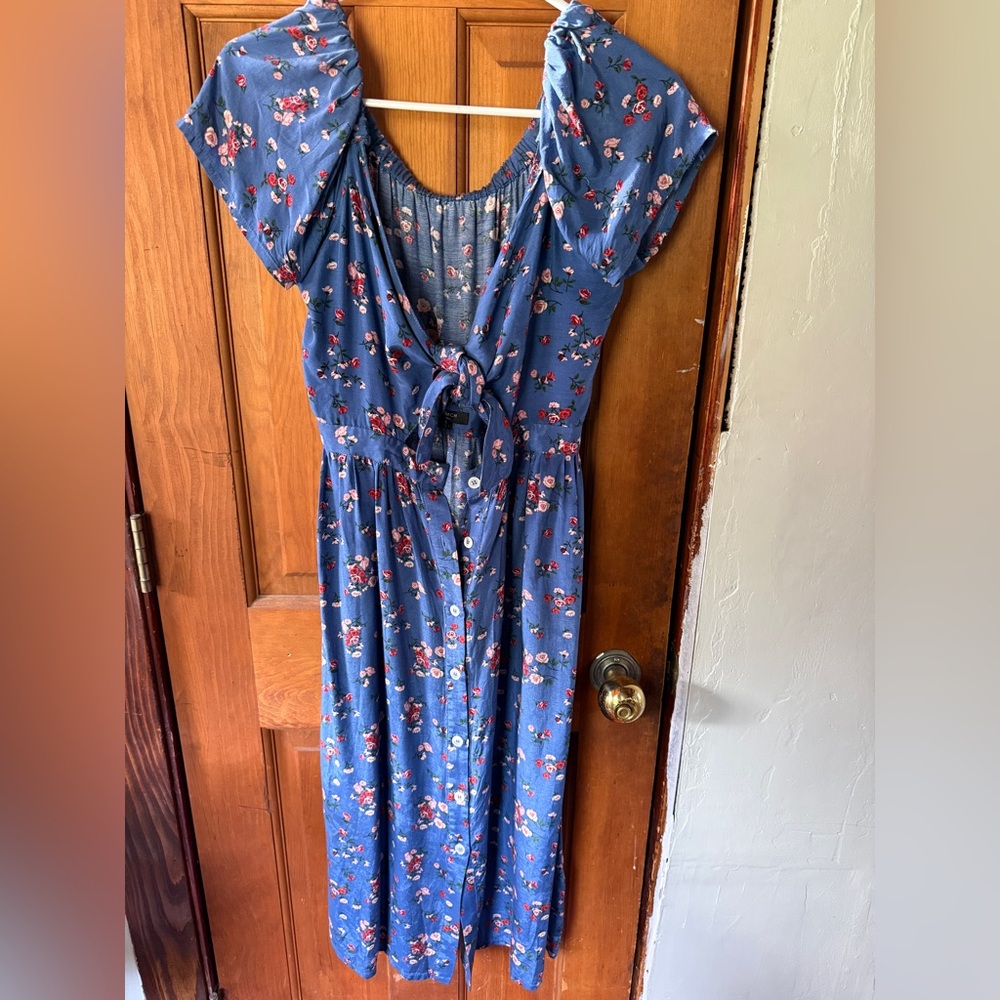 FRNCH Blue Floral Tie-Front Midi Dress